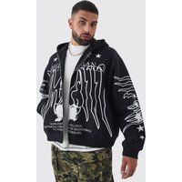 Plus Oversize Hoodie mit Official Man Print - Schwarz - 2XL, Schwarz von boohooman