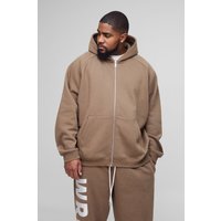 Plus Oversize Hoodie mit Raglan Print und Satin-Applikation - Braun - XXL, Braun von boohooman