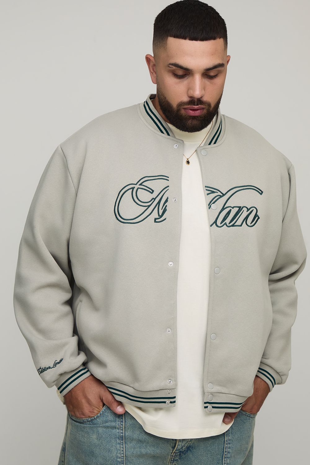Plus Oversize Jersey Man Jacke - Grau - 2XL, Grau von boohooman