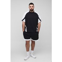 Plus Oversize Man Colorblock T-Shirt und Shorts - Schwarz - XXXL, Schwarz von boohooman