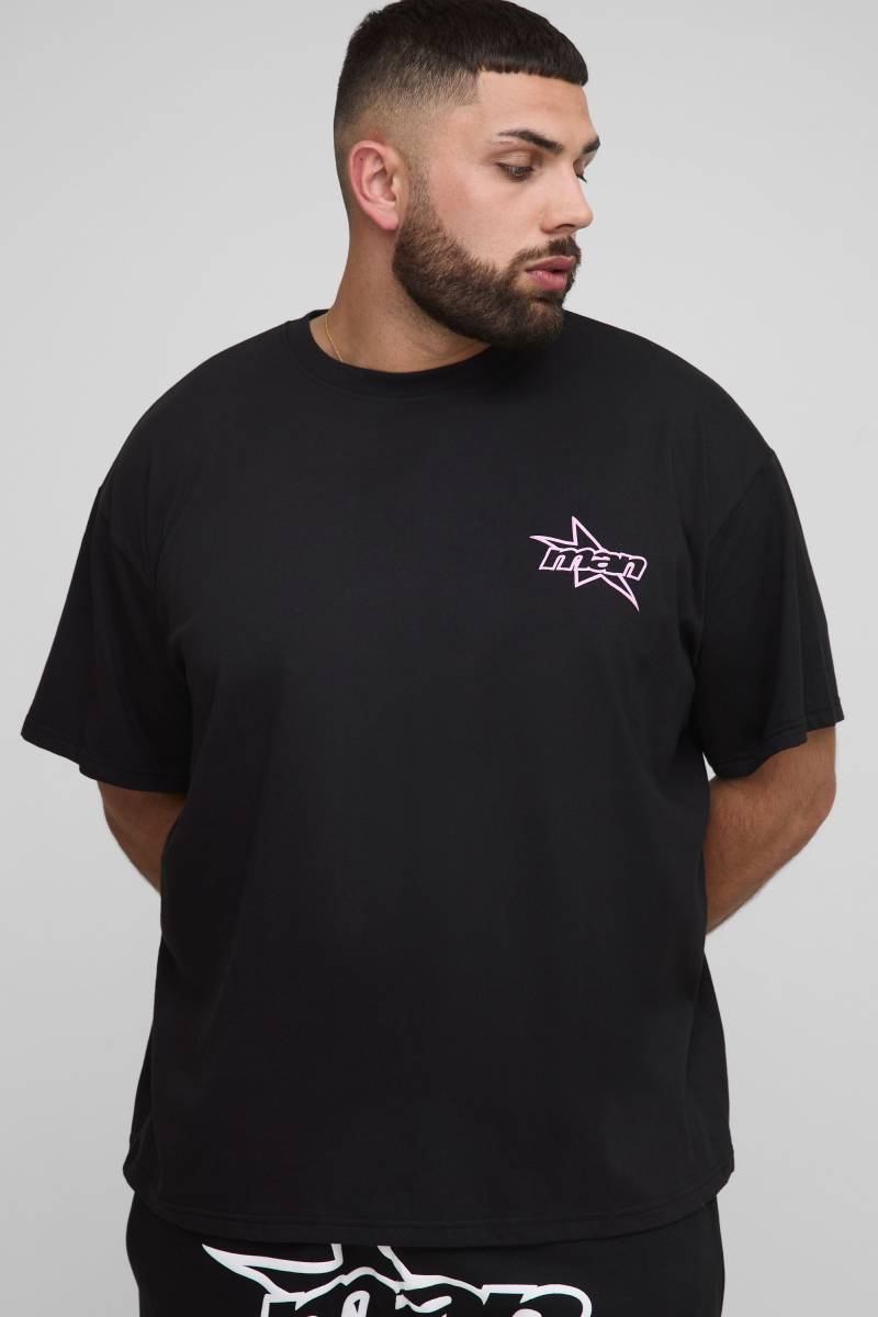 Plus Oversize Man T-Shirt mit Sternen-Print - Schwarz - 5XL, Schwarz von boohooman