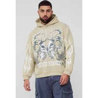 Plus Oversize Official Hoodie mit Totenkopf-Print - Grau - XXXXL, Grau von boohooman