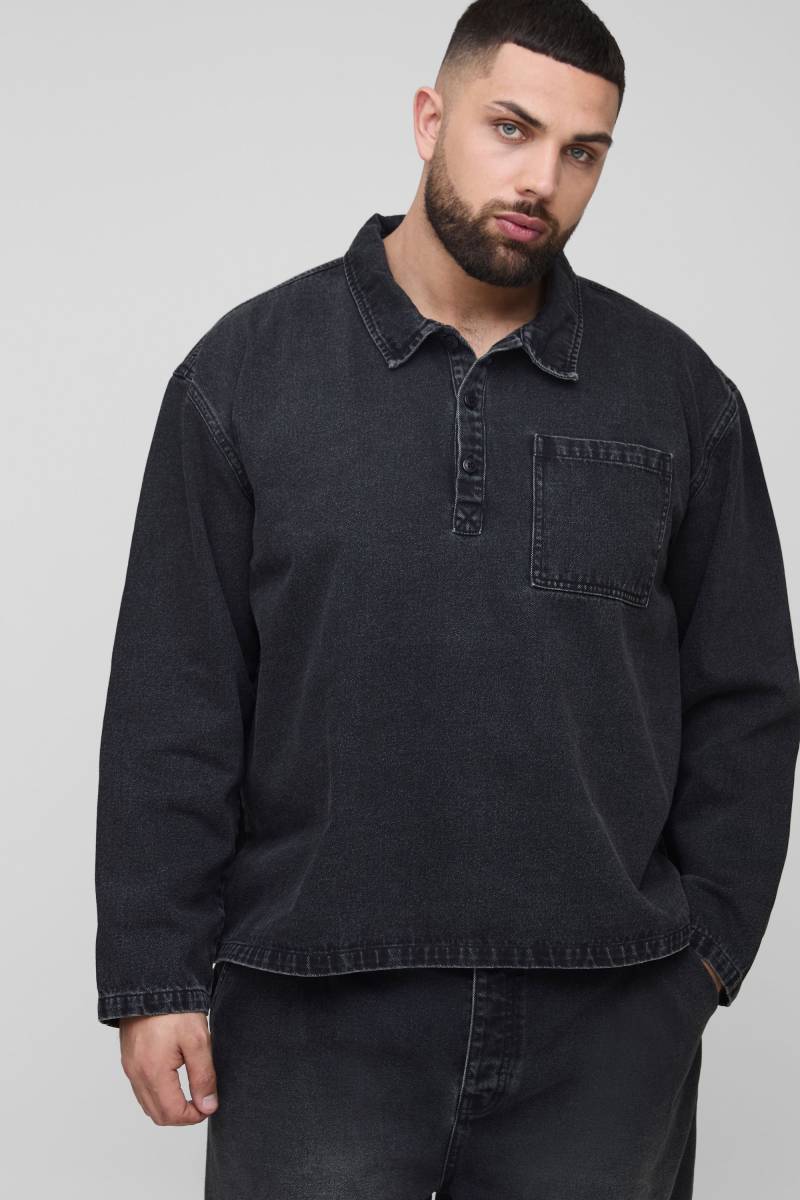 Plus Oversize Rugby-Jeanshemd - Schwarz - 2XL, Schwarz Plus Oversize Rugby-Jeanshemd - Schwarz - 2XL, Schwarz von boohooman