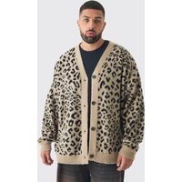Plus Oversize Strick-Cardigan mit Leopardenprint von boohooman