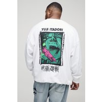 Plus Oversize Sweatshirt mit lizenziertem Jujutsu Kaisen Print von boohooman