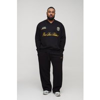 Plus Oversize Sweatshirt & Jogginghose mit L'Homme Stickerei von boohooman