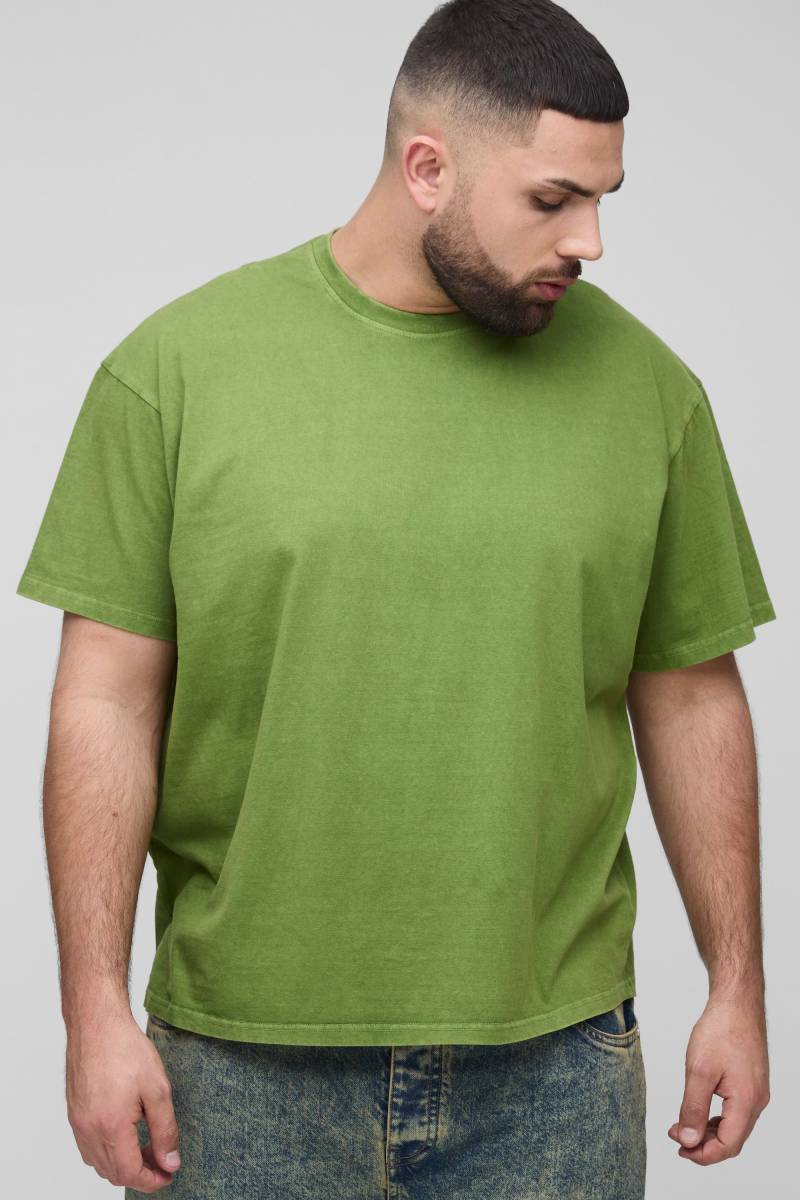 Plus Oversize T-Shirt mit Acid-Waschung - Khaki - 5XL, Khaki von boohooman