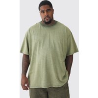 Plus Oversize T-Shirt mit Acid-Waschung - Khaki - XXL, Khaki von boohooman