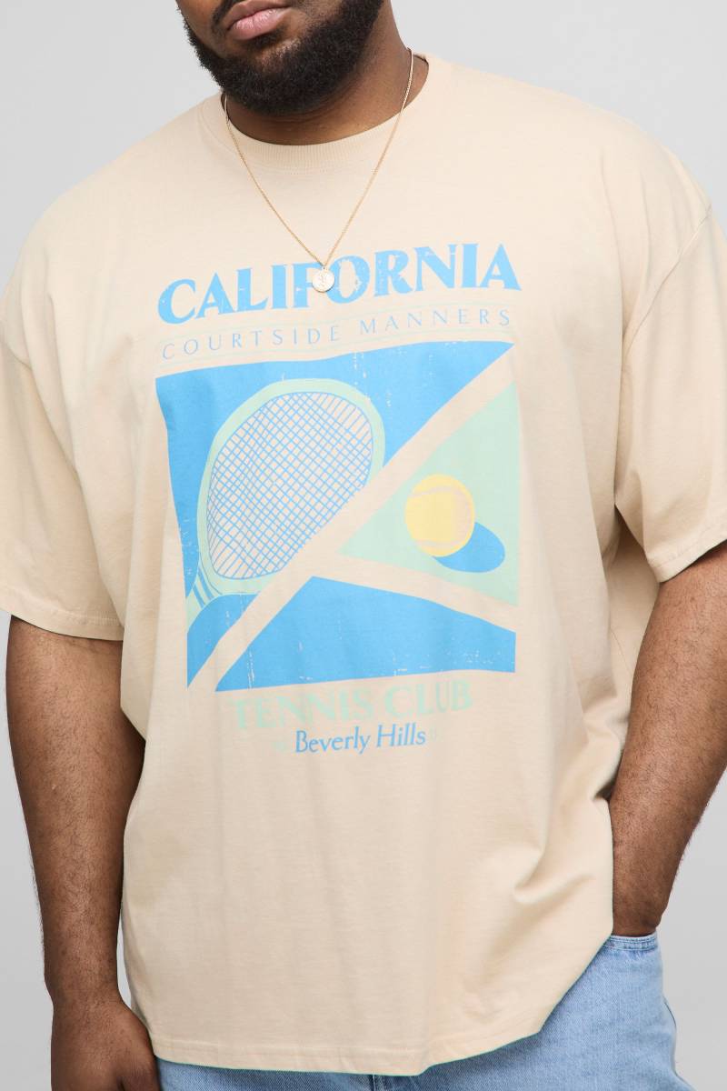 Plus Oversize T-Shirt mit California Tennis Club Print von boohooman