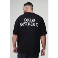Plus Oversize T-Shirt mit Cold Hearted Print - Schwarz - 3XL, Schwarz von boohooman