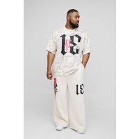 Plus Oversize T-Shirt mit Graffiti-Print & Jogginghose mit weitem Bein - Grau - 4XL, Grau von boohooman