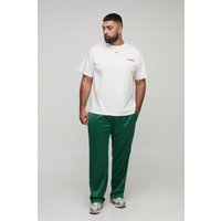 Plus Oversize T-Shirt mit Man-Stickerei & Oversize Trikot-Jogginghose - Ecru - 3XL, Ecru von boohooman