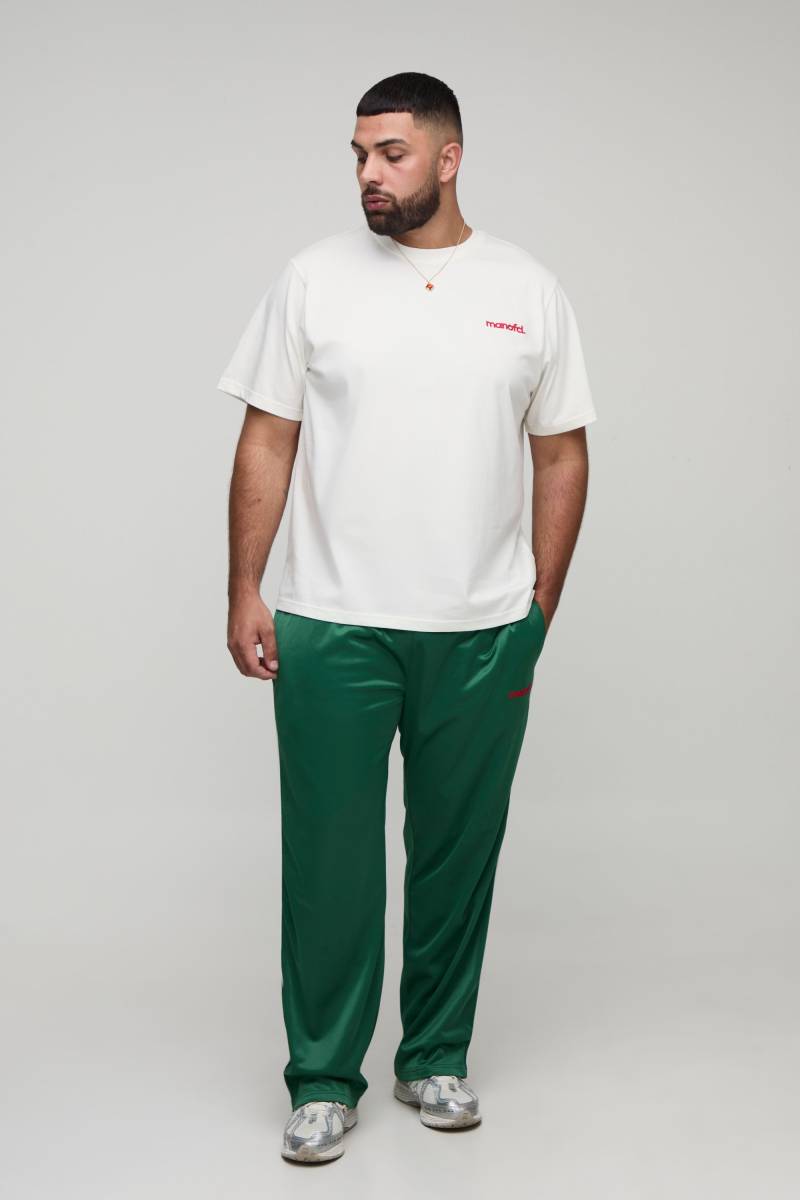 Plus Oversize T-Shirt mit Man-Stickerei & Oversize Trikot-Jogginghose - Ecru - 5XL, Ecru von boohooman