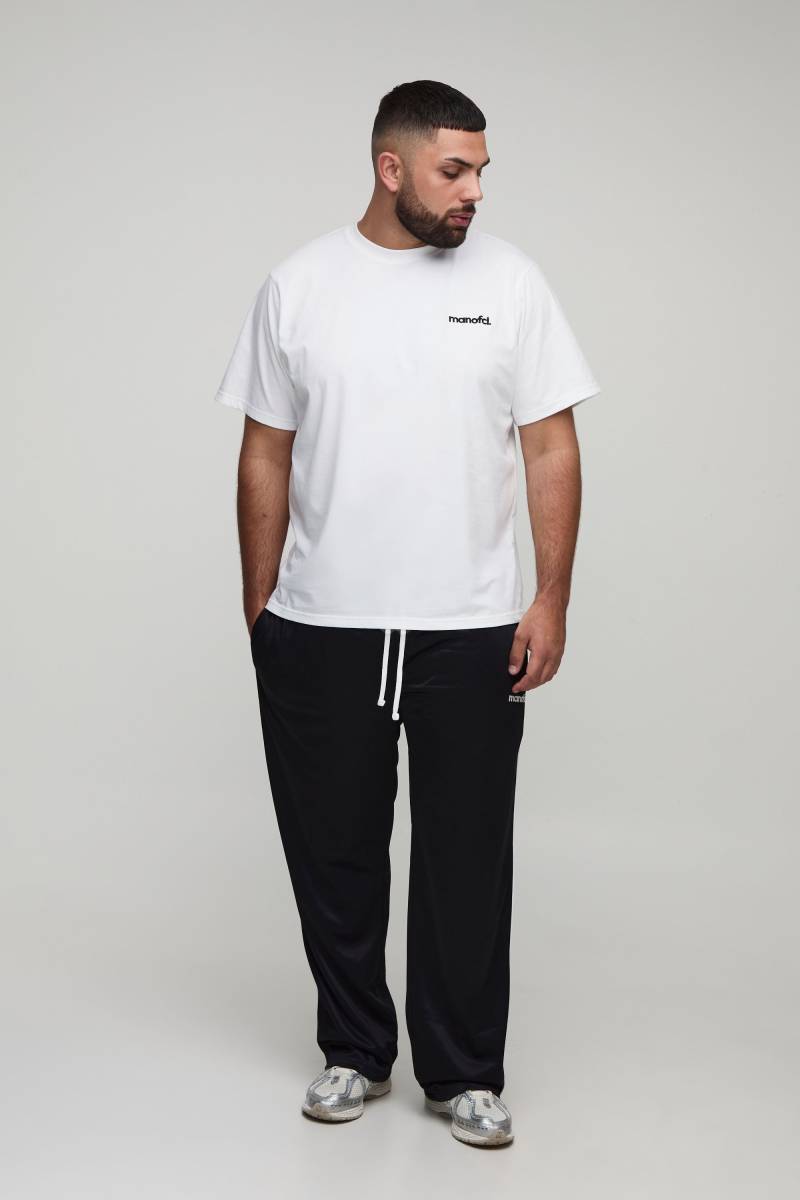 Plus Oversize T-Shirt mit Man-Stickerei & Oversize Trikot-Jogginghose - Weiß - 2XL, Weiß von boohooman