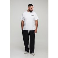 Plus Oversize T-Shirt mit Man-Stickerei & Oversize Trikot-Jogginghose - Weiß - 5XL, Weiß von boohooman