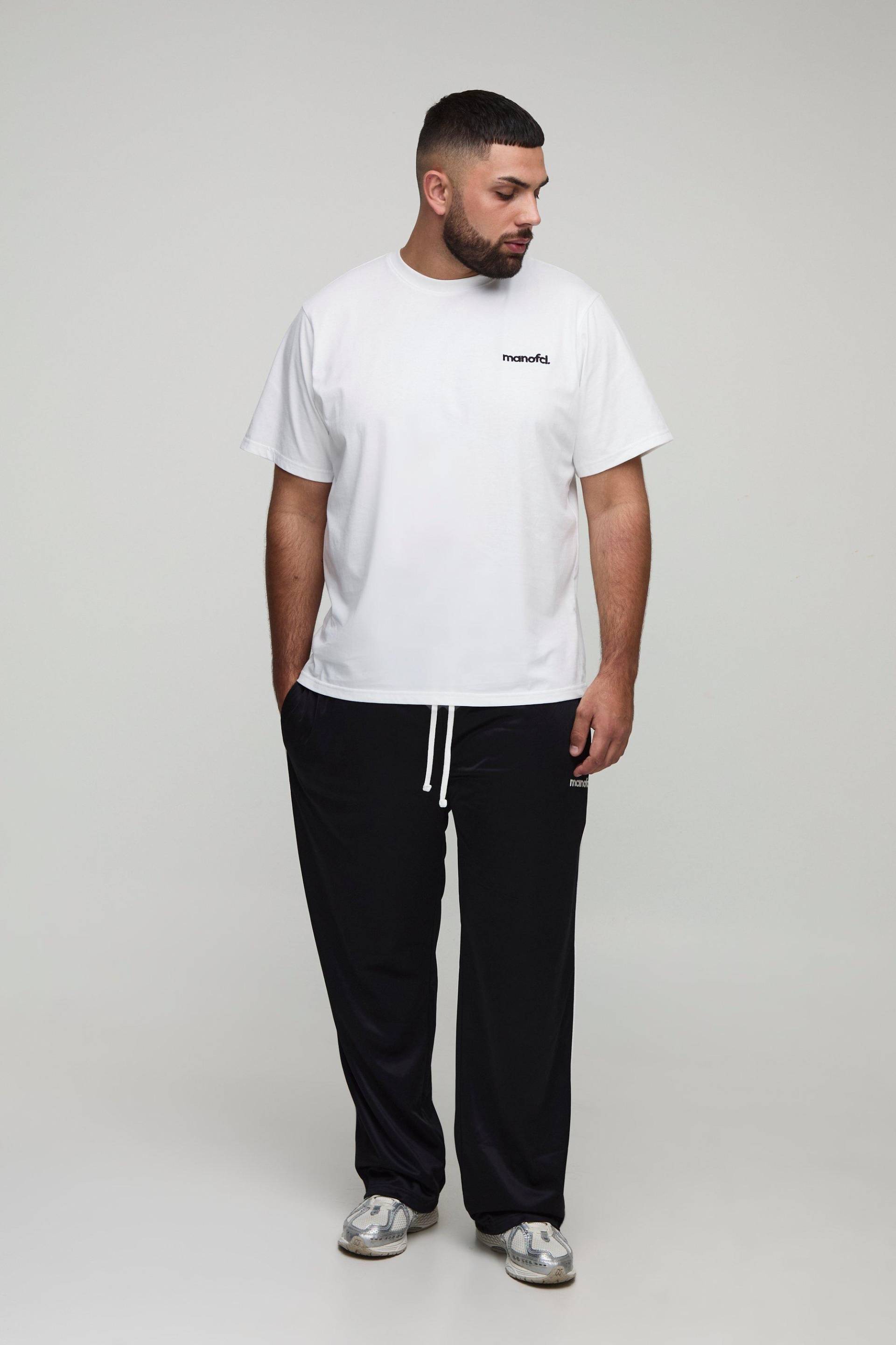 Plus Oversize T-Shirt mit Man-Stickerei & Oversize Trikot-Jogginghose - Weiß - 5XL, Weiß von boohooman