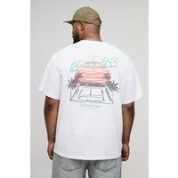 Plus Oversize T-Shirt mit Palm Springs California Print - Weiß - 4XL, Weiß von boohooman