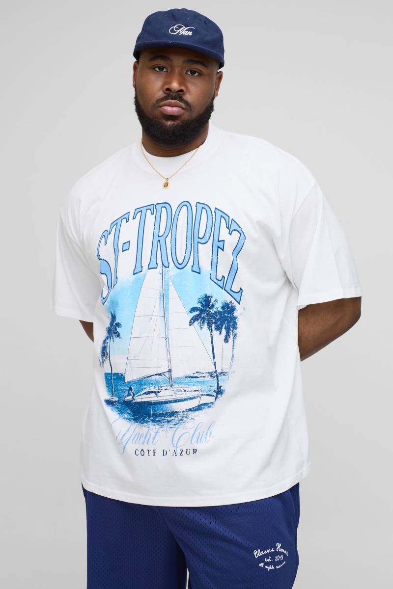 Plus Oversize T-Shirt mit St. Tropez Print - Weiß - 5XL, Weiß von boohooman