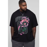 Plus Oversize T-Shirt mit floralem Official Print - Schwarz - 4XL, Schwarz von boohooman