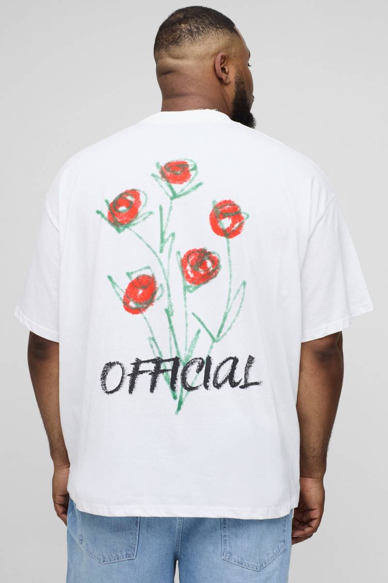 Plus Oversize T-Shirt mit floralem Print - Weiß - 5XL, Weiß von boohooman