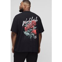 Plus Oversize T-Shirt mit floralem Worldwide-Print - Schwarz - 4XL, Schwarz von boohooman