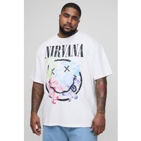 Plus Oversize T-Shirt mit lizenziertem Nirvana-Print - Weiß - 5XL, Weiß von boohooman