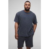 Plus Oversize T-Shirt & Shorts mit Acid-Waschung - Schwarz - 3XL, Schwarz von boohooman