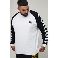 Plus Oversized BM Gothic Long Sleeve Raglan Print T-Shirt - Schwarz - 4XL, Schwarz von boohooman