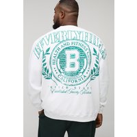 Plus Oversized Beverly Hills Over The Seams Print Sweatshirt - Weiß - 3XL, Weiß von boohooman