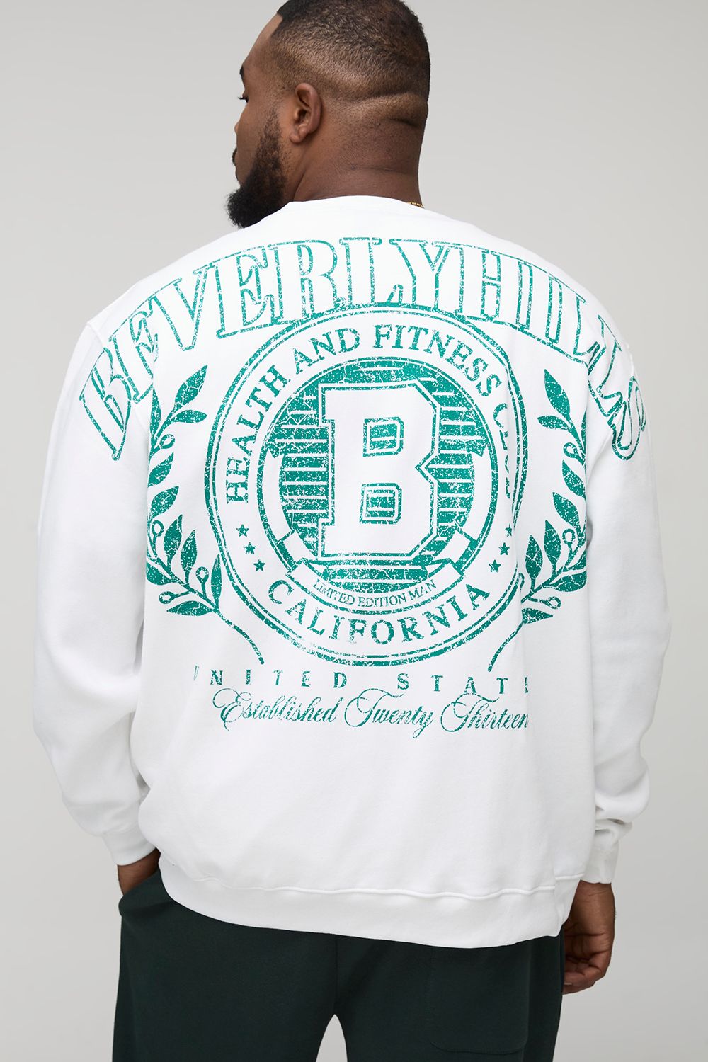 Plus Oversized Beverly Hills Over The Seams Print Sweatshirt - Weiß - 4XL, Weiß von boohooman