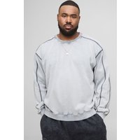 Plus kastiges Oversize Sweatshirt mit Acid-Waschung und Kontrast-Naht - Grau - 2XL, Grau von boohooman