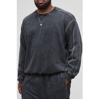 Plus kastiges Oversize Sweatshirt mit Acid-Waschung und Kontrast-Naht - Schwarz - 5XL, Schwarz von boohooman