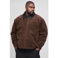 Plus kastige Oversize Harrington-Jacke aus Wildleder-Imitat mit Kontrast-Kragen - Braun - 4XL, Braun von boohooman