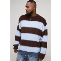 Plus Oversized Boxy Crew Neck Brushed Knit Chunky Stripe Jumper - Braun - 5XL, Braun Plus Oversized Boxy Crew Neck Brushed Knit Chunky Stripe Jumper - Braun - 5XL, Braun von boohooman