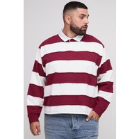 Plus kastiges zerrissenes langärmliges Oversize Rugby-Poloshirt - Burgund - 3XL, Burgund von boohooman