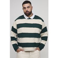Plus kastiges zerrissenes langärmliges Oversize Rugby-Poloshirt - Grün - 3XL, Grün von boohooman