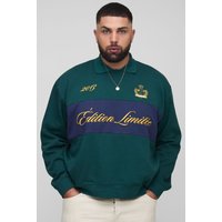 Plus kastiges Oversize Edition Sweatshirt mit Stickerei und Kragen - Grün - 2XL, Grün von boohooman