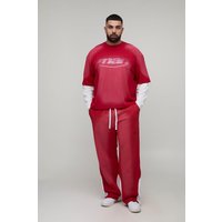 Plus Oversized Boxy Embossed Washed Faux Layer T-Shirt & Relaxed Jogger Set - Rot - 3XL, Rot Plus Oversized Boxy Embossed Washed Faux Layer T-Shirt & Relaxed Jogger Set - Rot - 3XL, Rot von boohooman