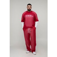 Plus kastiges Oversize T-Shirt & lockere Jogginghose - Rot - 5XL, Rot von boohooman