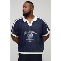 Plus Oversized Boxy Embroidered Knitted Football Shirt - Ecru - 5XL, Ecru von boohooman