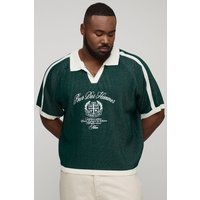 Plus Oversized Boxy Embroidered Knitted Football Shirt - Grün - 2XL, Grün von boohooman