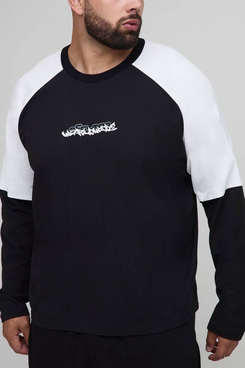Plus kastiges Oversize Raglan T-Shirt mit Stickerei - Schwarz - 3XL, Schwarz Plus kastiges Oversize Raglan T-Shirt mit Stickerei - Schwarz - 3XL, Schwarz von boohooman