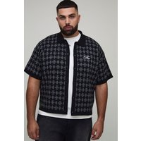 Plus Oversized Boxy Fit Jacquard Patch Knitted Shirt - Schwarz - 3XL, Schwarz von boohooman