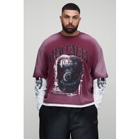Plus kastiges Oversize T-Shirt mit Print - Rot - 4XL, Rot von boohooman