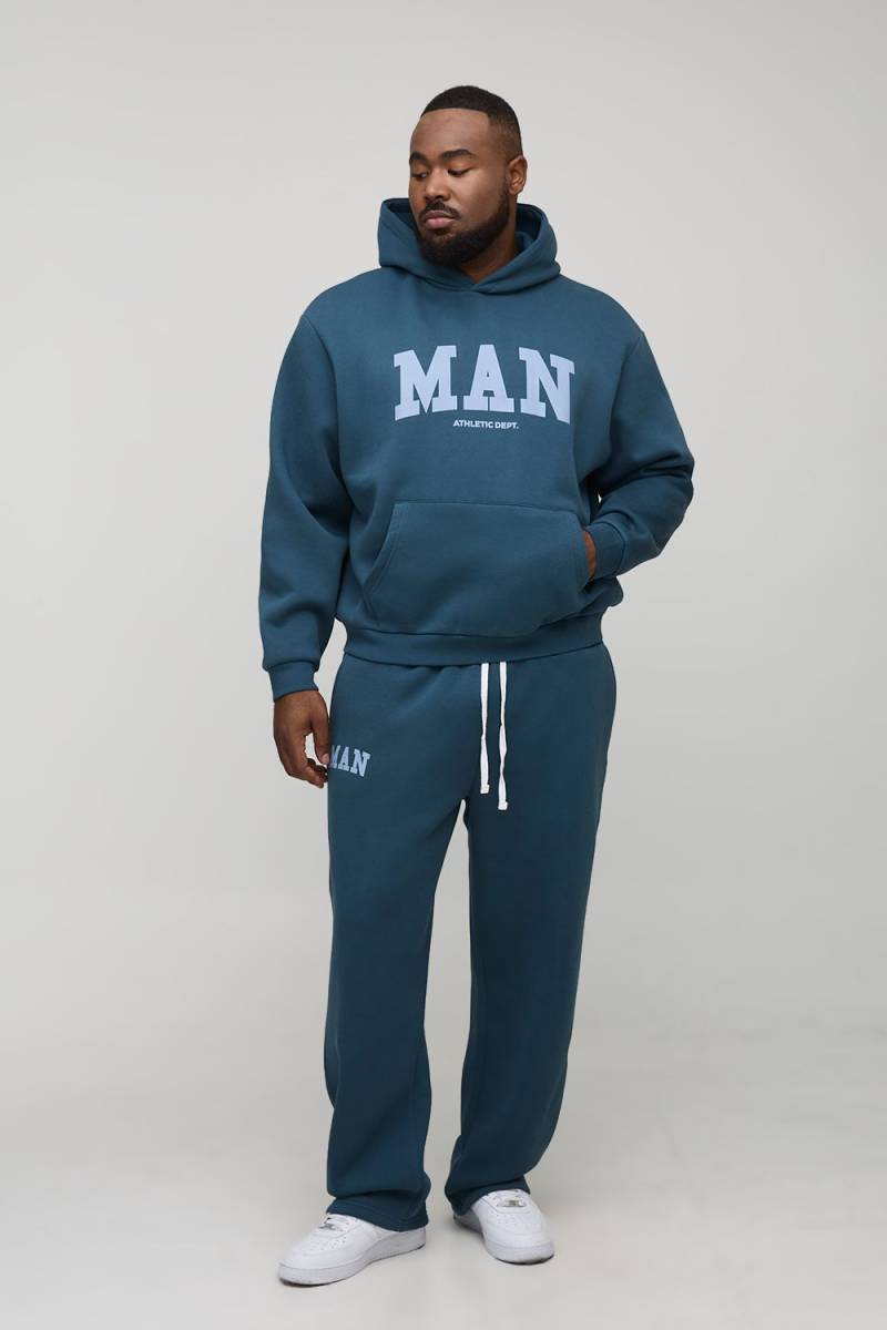 Plus Oversized Boxy Man Print Hoodie & Baggy Fit Jogger Tracksuit von boohooman