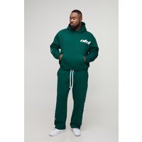 Plus kastiger Oversize Official Hoodie & lockere Jogginghose - Grün - 3XL, Grün von boohooman