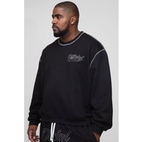 Plus kastiges Oversize Official Sweatshirt mit Kontrast-Naht - Schwarz - 2XL, Schwarz von boohooman