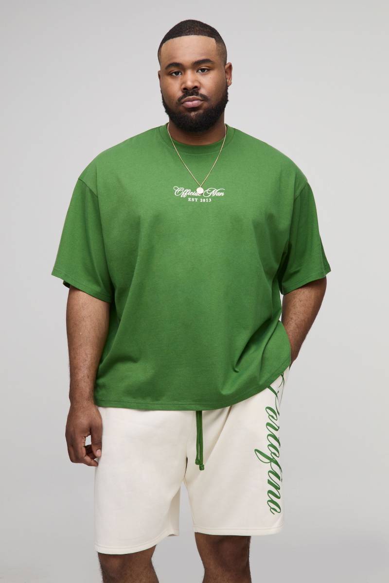 Plus kastiges Oversize Official Man T-Shirt & lockere Shorts - Grün - 5XL, Grün von boohooman