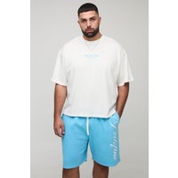 Plus kastiges Oversize Official Man T-Shirt & lockere Shorts - Weiß - 4XL, Weiß von boohooman