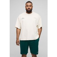 Plus kastiges Oversize T-Shirt & Airtex Shorts - Grün - 2XL, Grün von boohooman